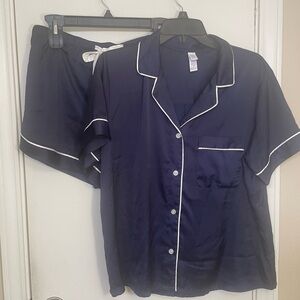 Stars Above Midnight Blue Satin Pajama Set